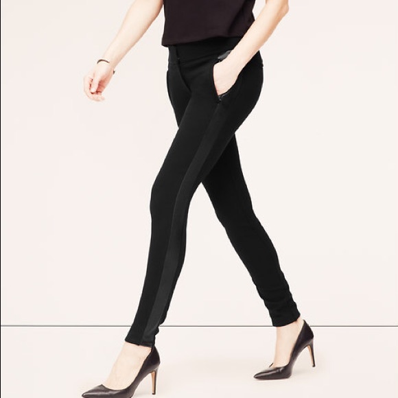 LOFT tuxedo stripe down pants black 00 - Picture 1 of 6